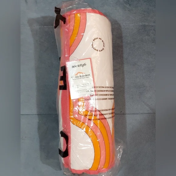 NWT SOCIETY6 PICNIC BEACH RETRO BLANKET CUSTOM WATERPROOF SANDPROOF CARRY HANDLE - Picture 5 of 11
